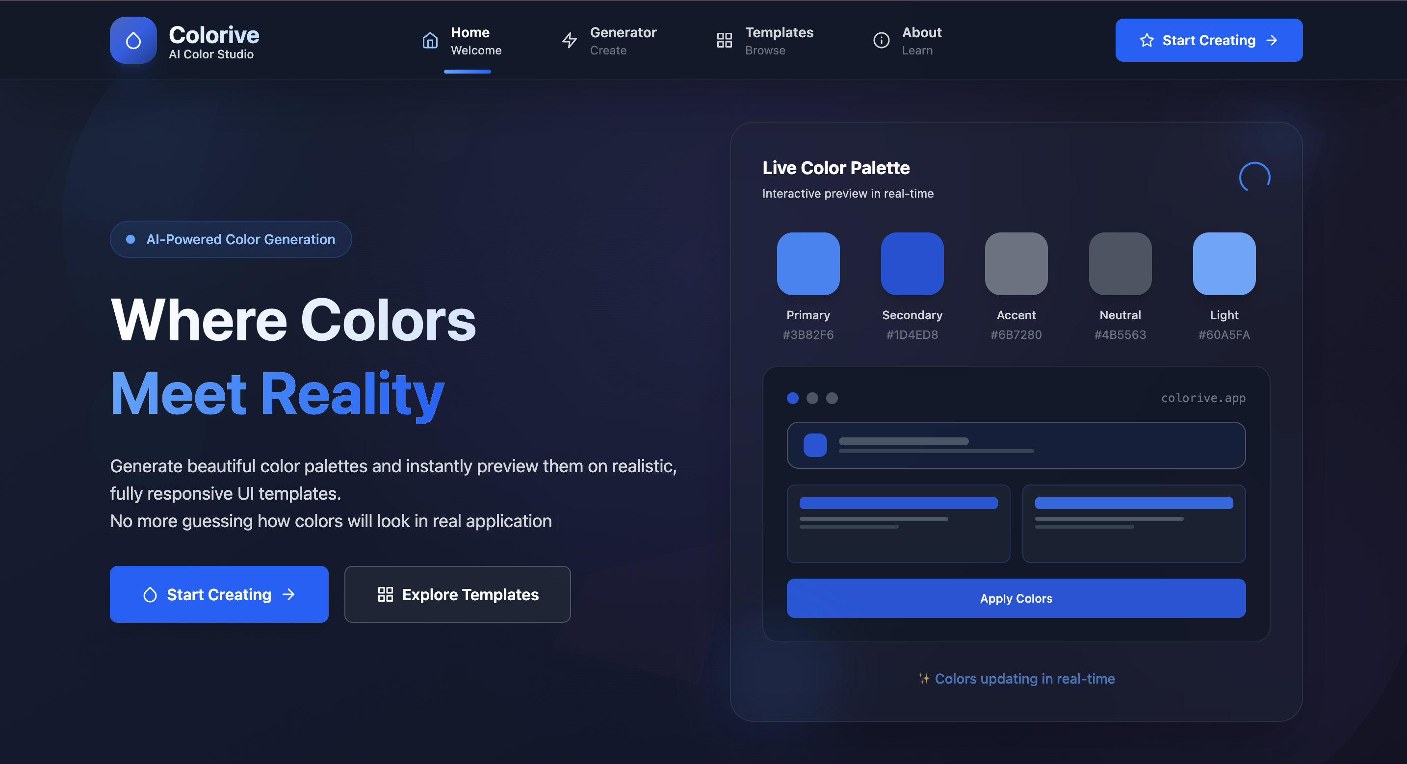 Colorive - Ai Color Studio - web development project by Muddy X Digital